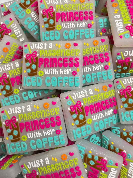 Passenger Princess with Her Iced Coffee Glitter Background Silicone Focal