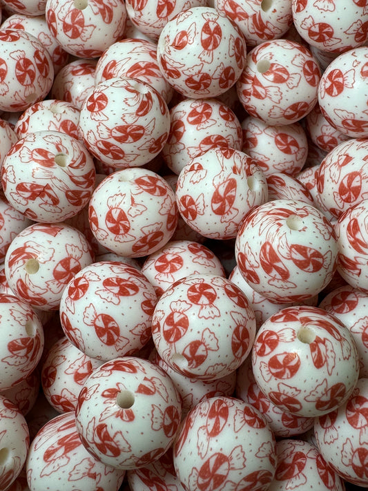 Peppermint Kisses Custom Printed 15mm Silicone Bead