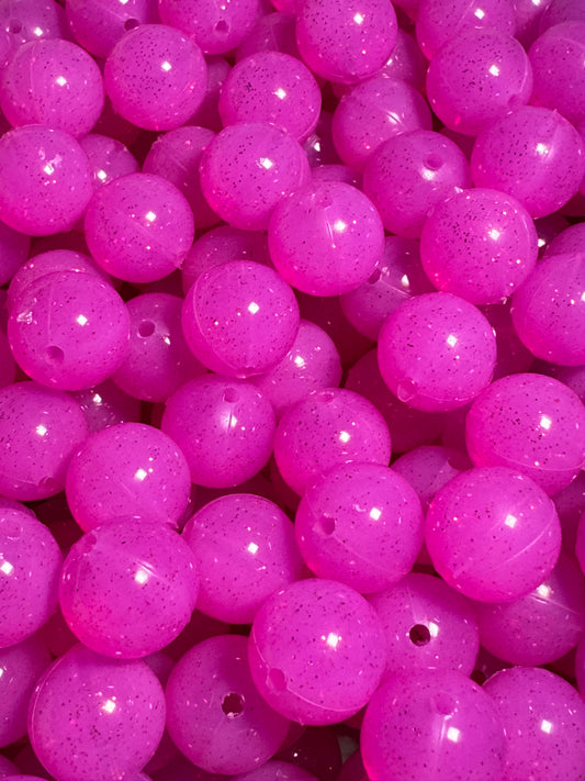 Hot Pink 15mm Jelly Silicone Glitter Bead