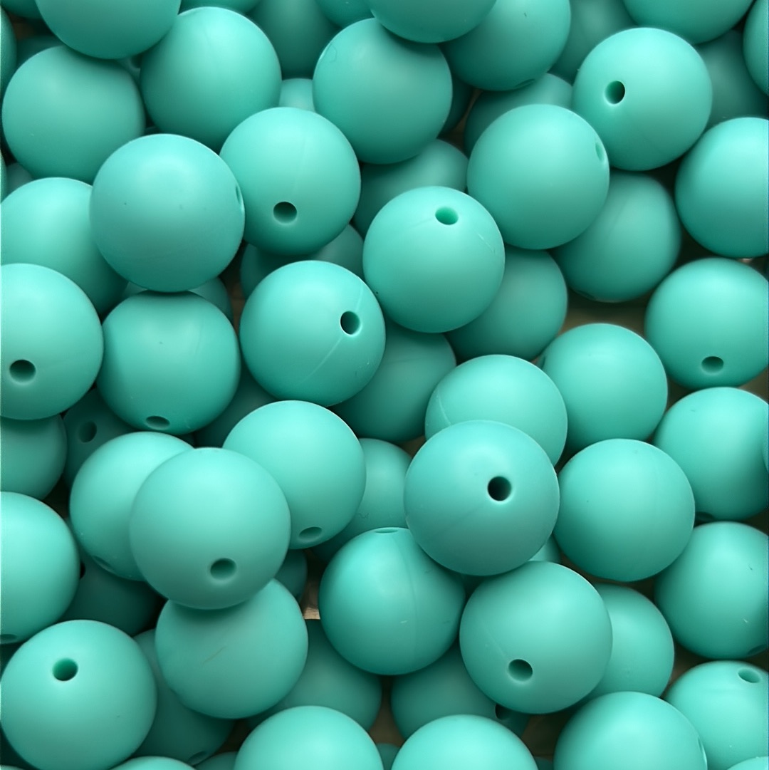 Sea Green 15mm Solid Color Silicone Bead