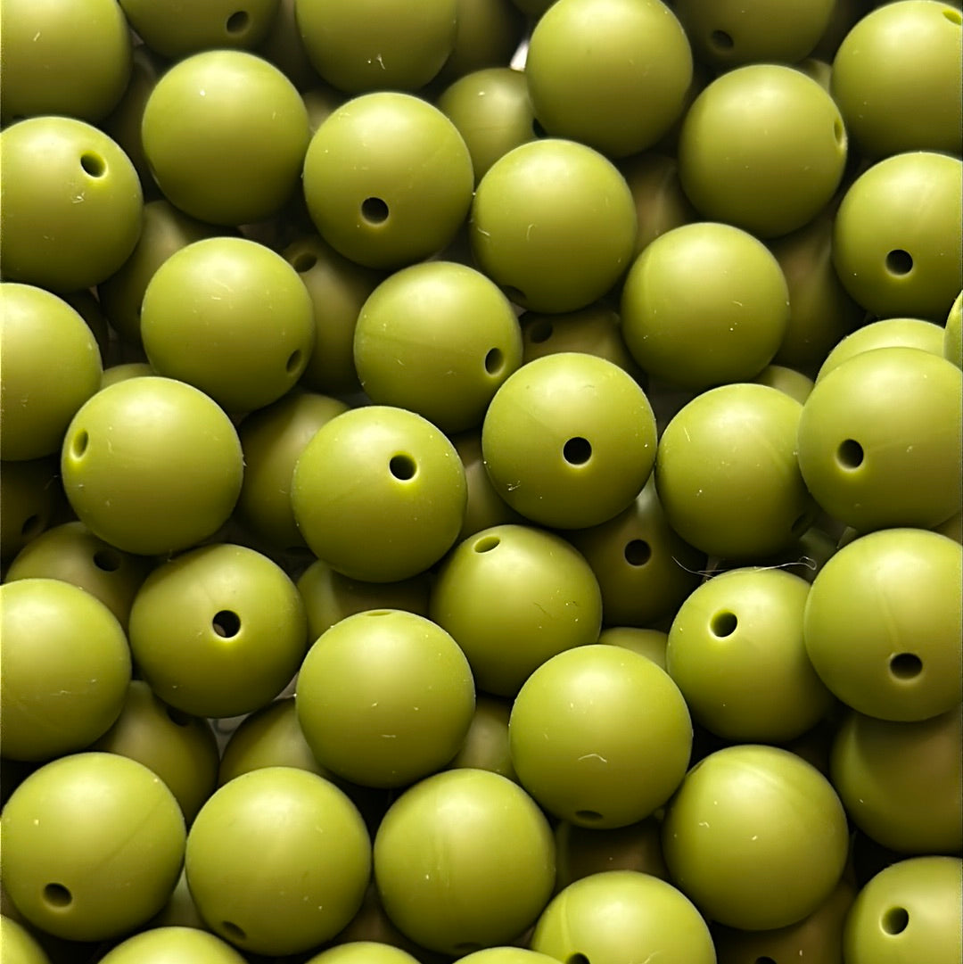 Army Green 15mm Solid Color Silicone Bead