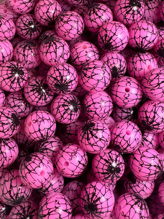 Pink Spider Web 15mm Printed Silicone Bead