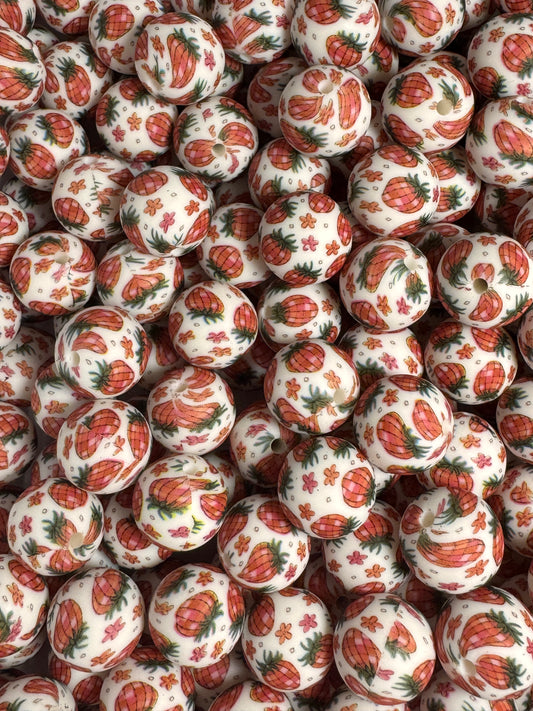 Disco Strawberries 15mm Printed Silicone Bead