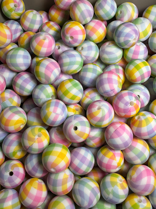 Pastel Plaid Print 15mm Printed Silicone Bead