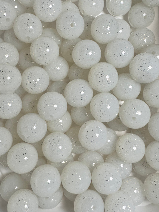 White with Silver Glitter 15mm Silicone Glitter Bead
