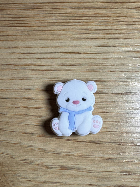 Polar Bear with Blue Scarf Silicone Focal