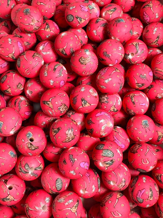 Western Plaid 15mm Printed Silicone Bead