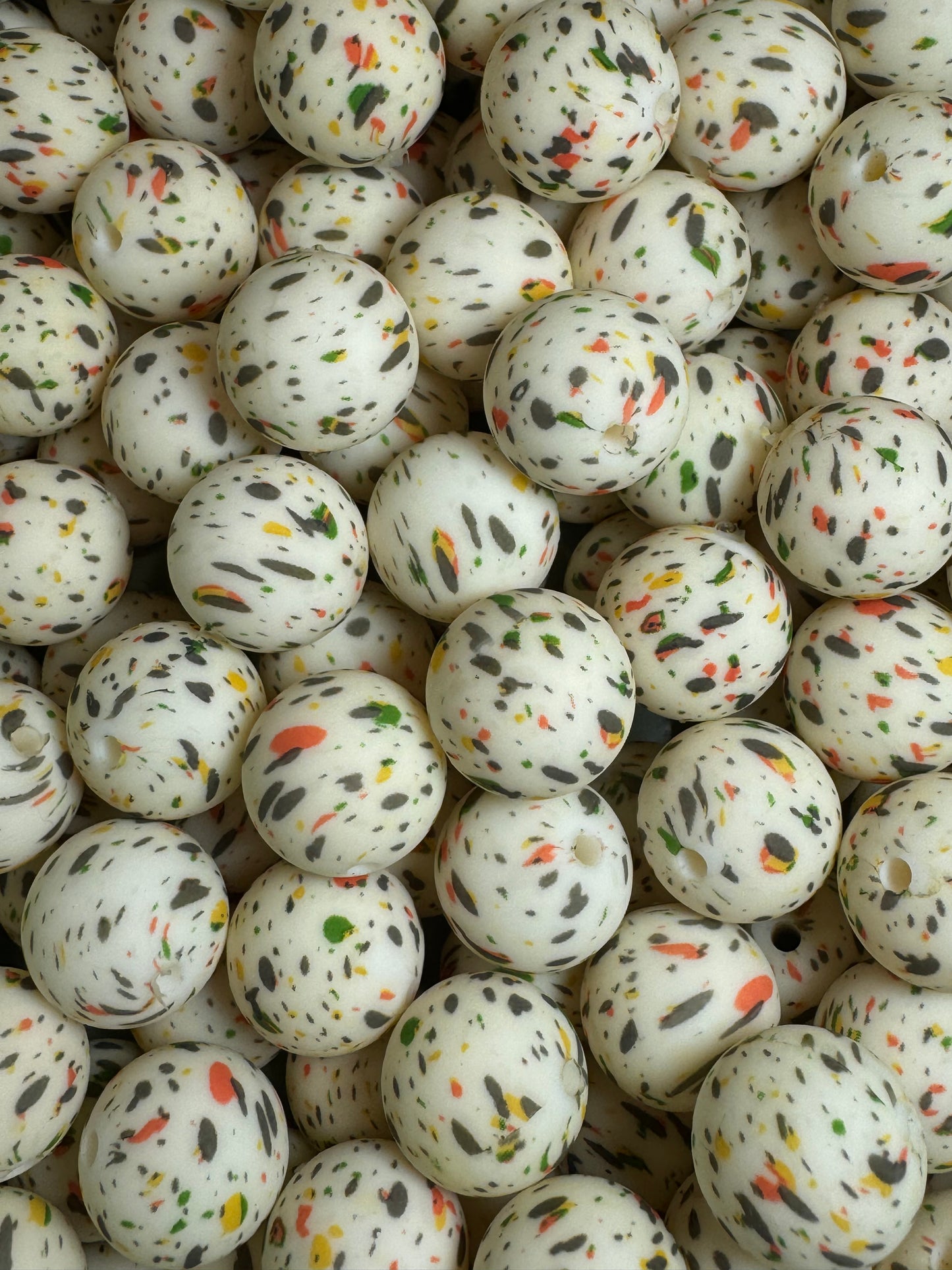 Neutral Paint Splatter Print 15mm Printed Silicone Bead