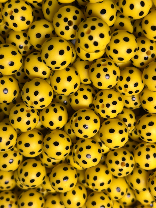 Yellow Polka Dot 15mm Printed Silicone Bead