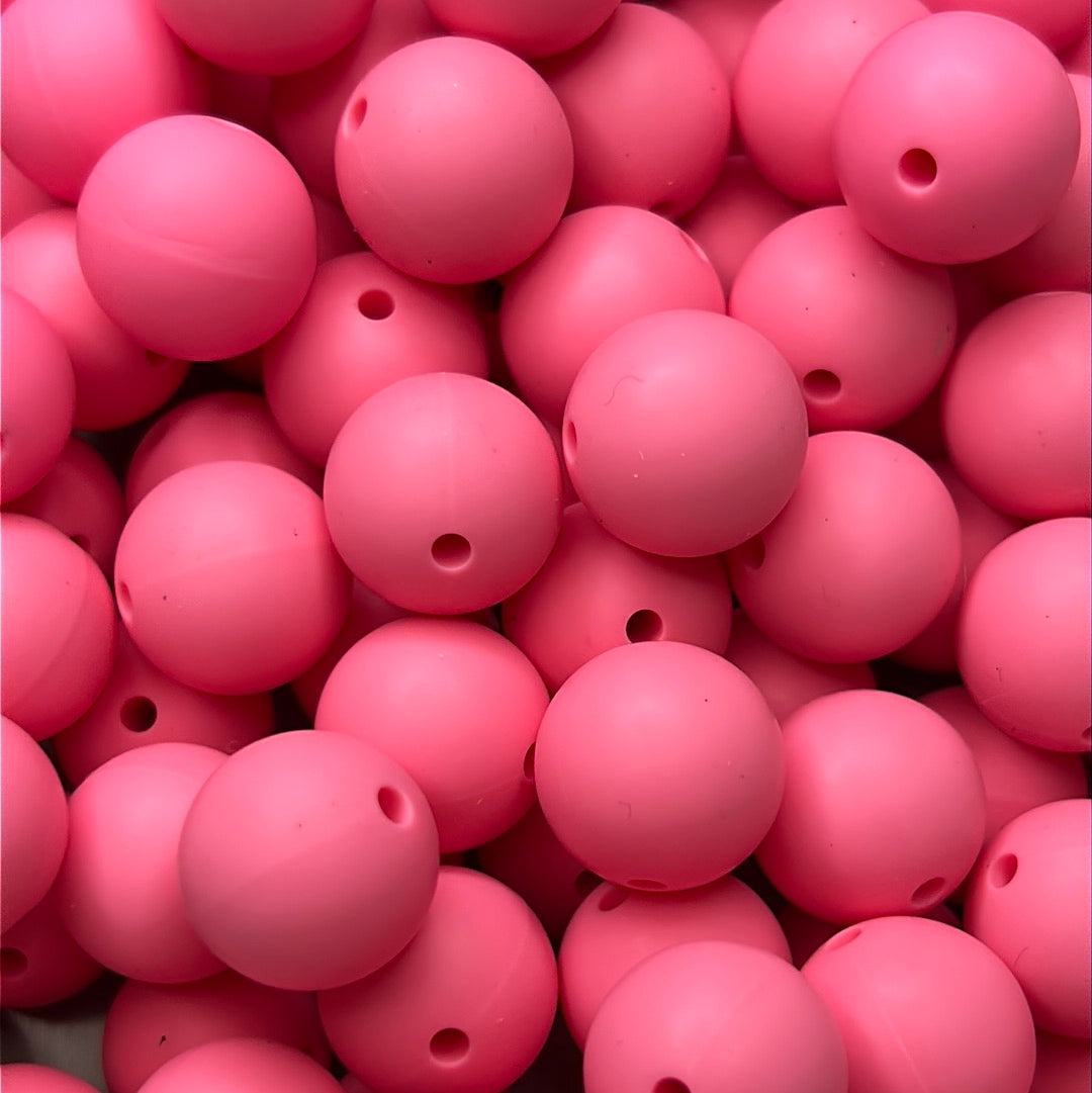 Pink 15mm Solid Color Silicone Bead