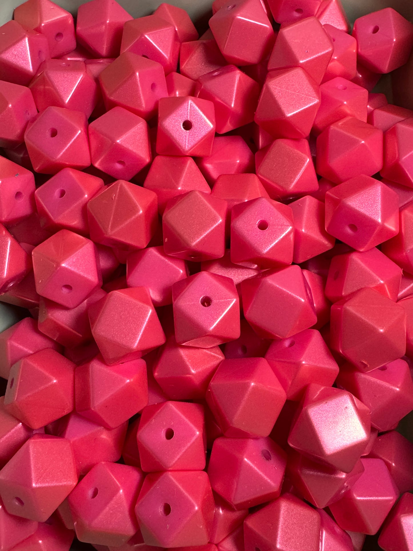 Pink 14mm Hexagon Metallic Solid Color Silicone Bead