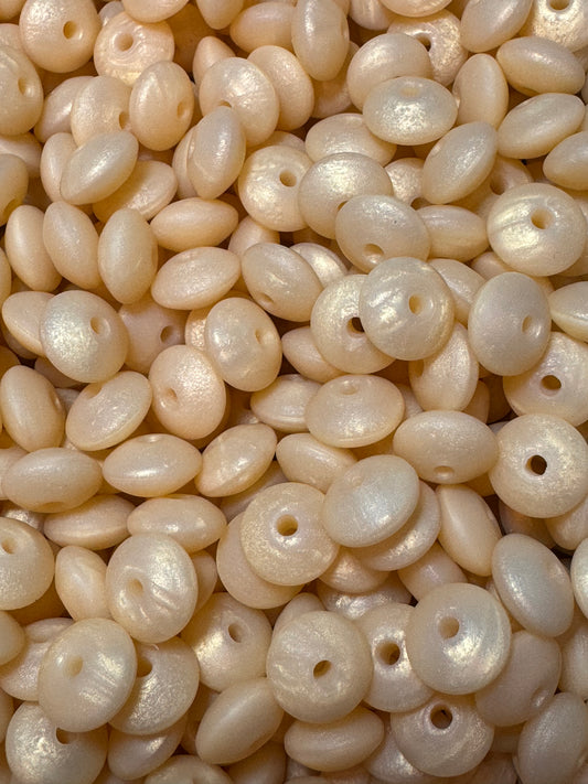 Light Gold Pearl 12mm Solid Color Lentil Silicone Bead