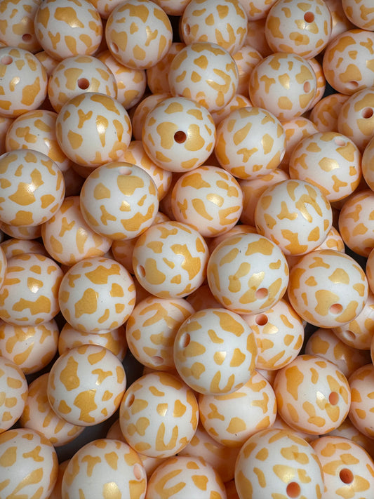 Peach Leopard 15mm Printed Silicone Bead