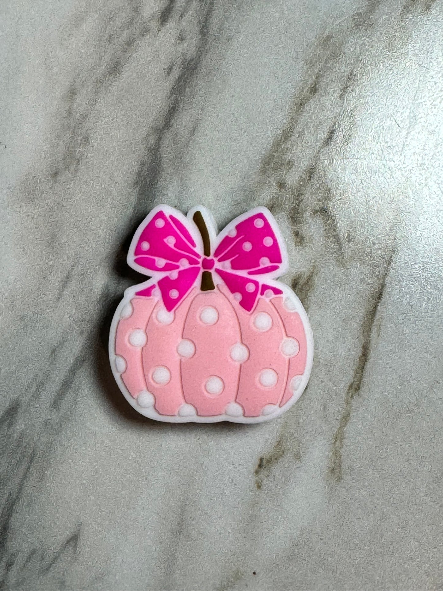 Light Pink Polka Dot Pumpkin with a Bow Silicone Focal