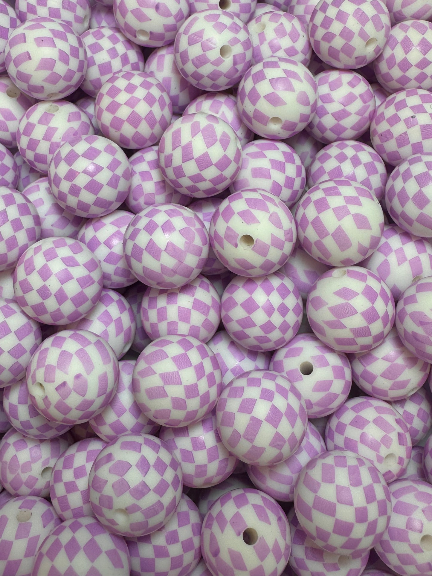 Lilac Checkered 15mm Printed Silicone Bead