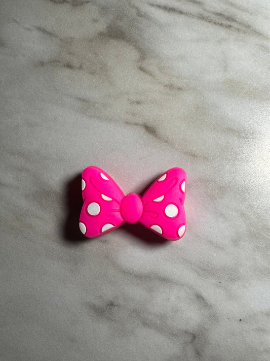 Hot Pink Polk Dot Bow Silicone Focal