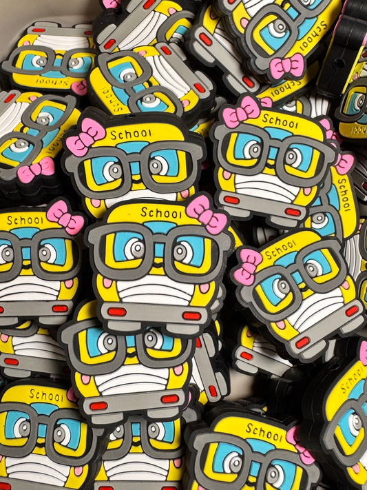 School Bus with Glasses Silicone Focal