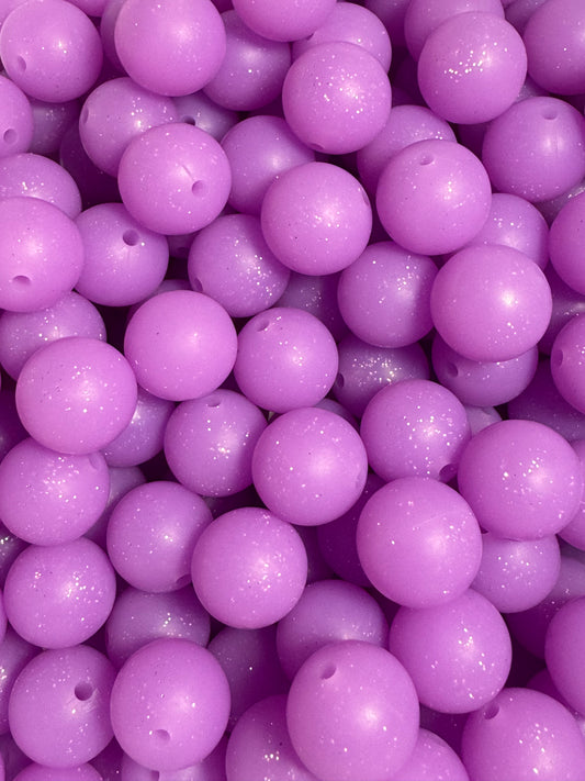 Solid Purple 15mm Silicone Glitter Bead