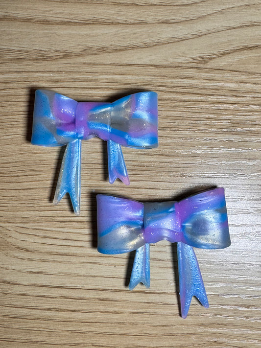 Blue and Purple Large Swirl Glitter Bow Silicone Focal