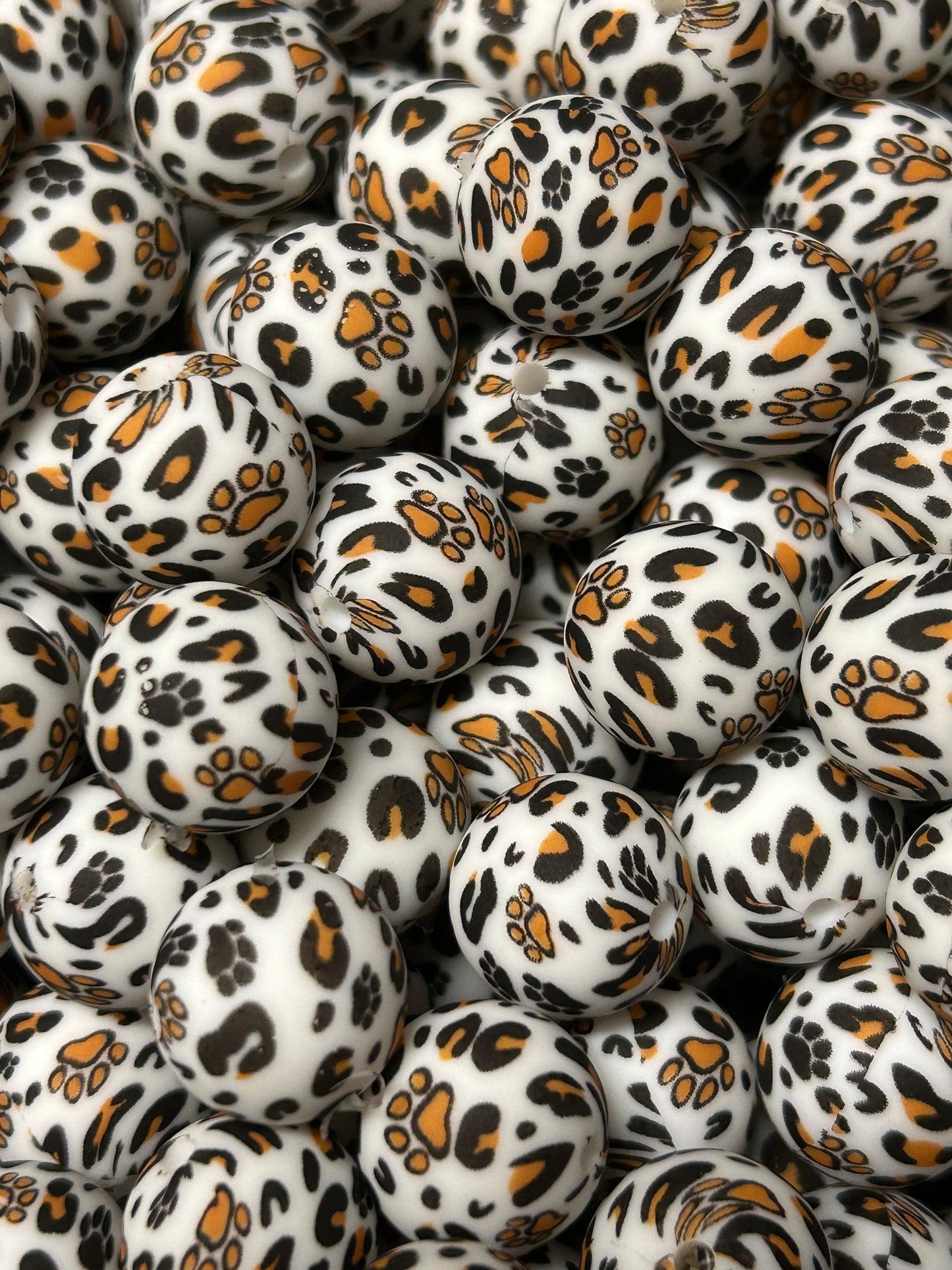 Leopard Paw Print 15mm Printed Silicone Silicone Bead