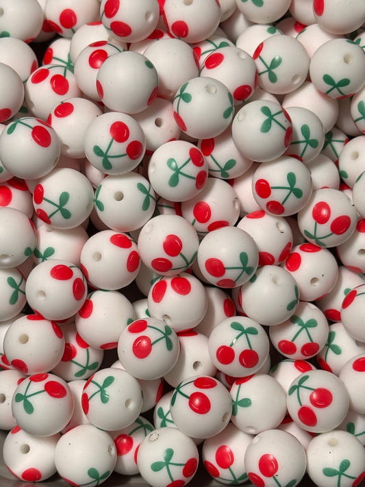 Cherry 15mm Printed Silicone Bead