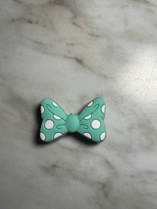 Mint PolkaDot Bow Silicone Focal