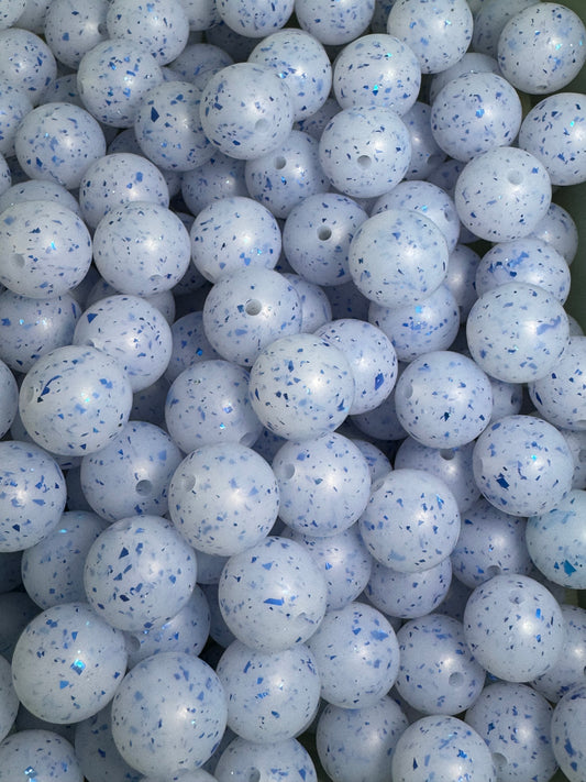 Blue 15mm Silicone Sparkle Bead