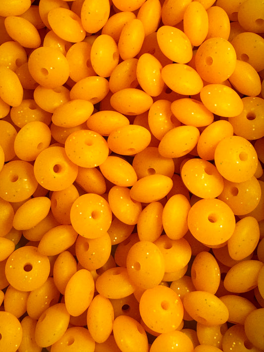 Neon Orange Glitter 12mm Lentil Silicone Bead