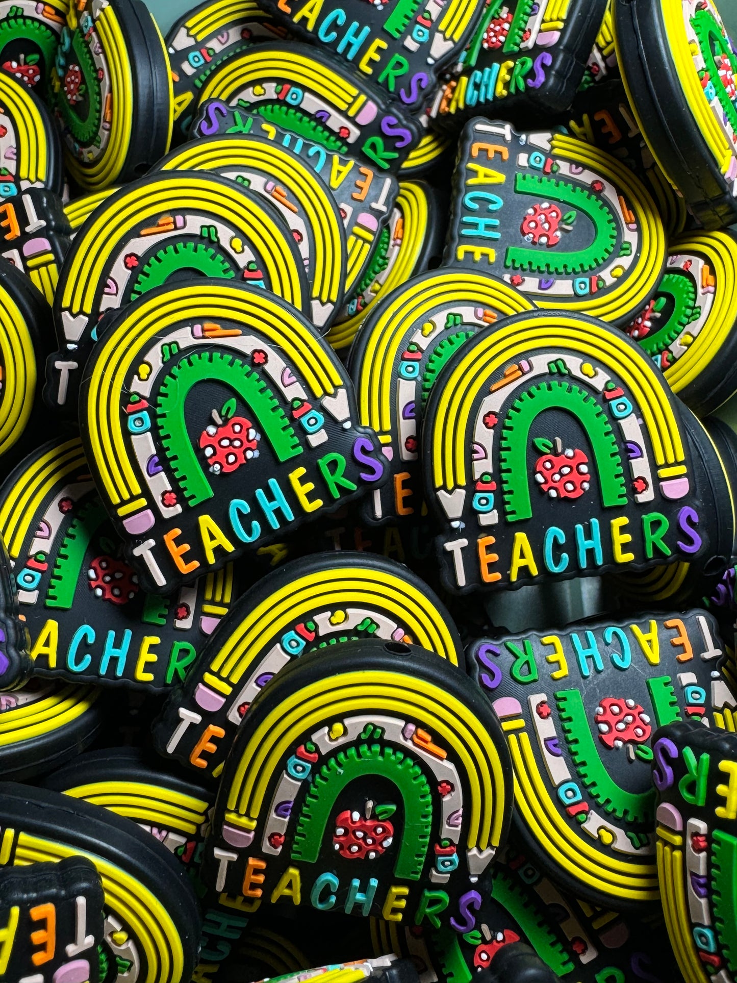 Yellow Pencil Teachers Rainbow Silicone Focal