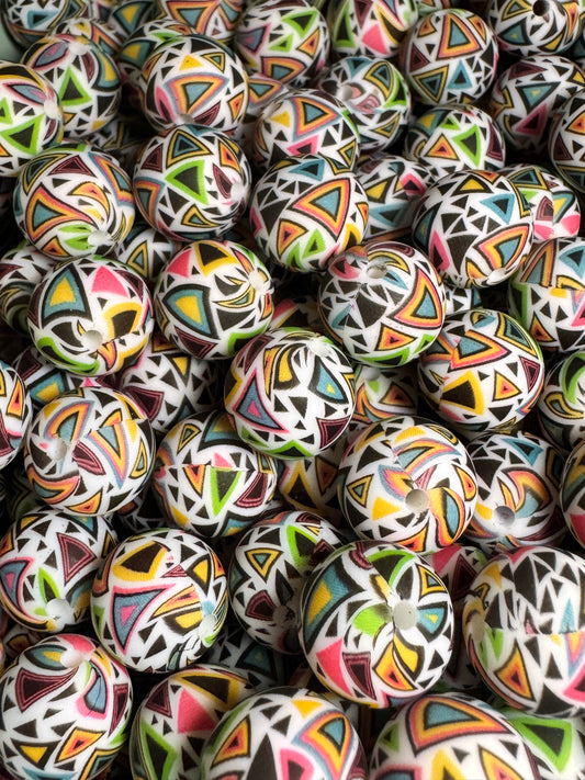 Neon Triangles 15mm Printed Silicone Bead