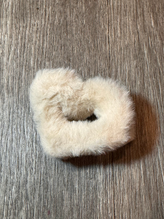 Off White Fur Heart Hair Clip