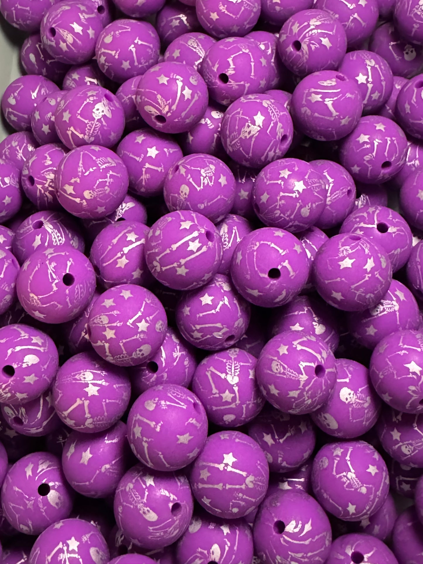 Purple Skeleton 15mm Printed Silicone Bead