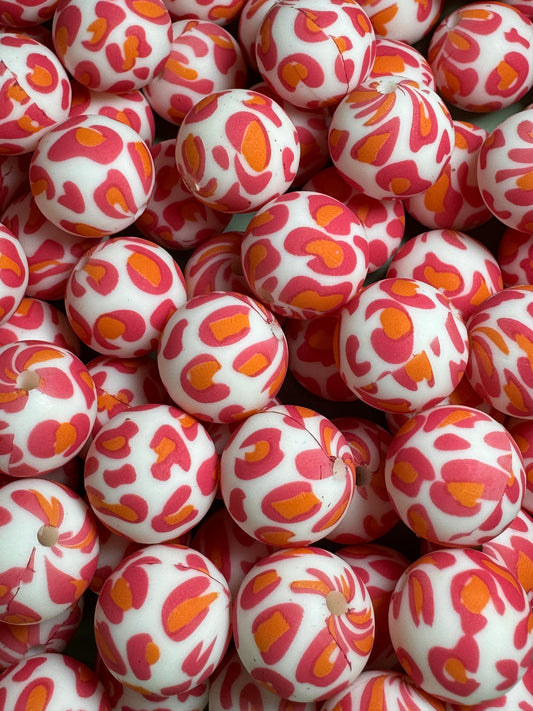 Candy Leopard 15mm Printed Silicone Bead