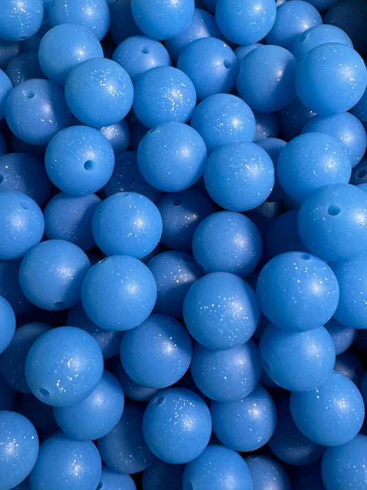 Cali Blue 15mm Silicone Glitter Bead