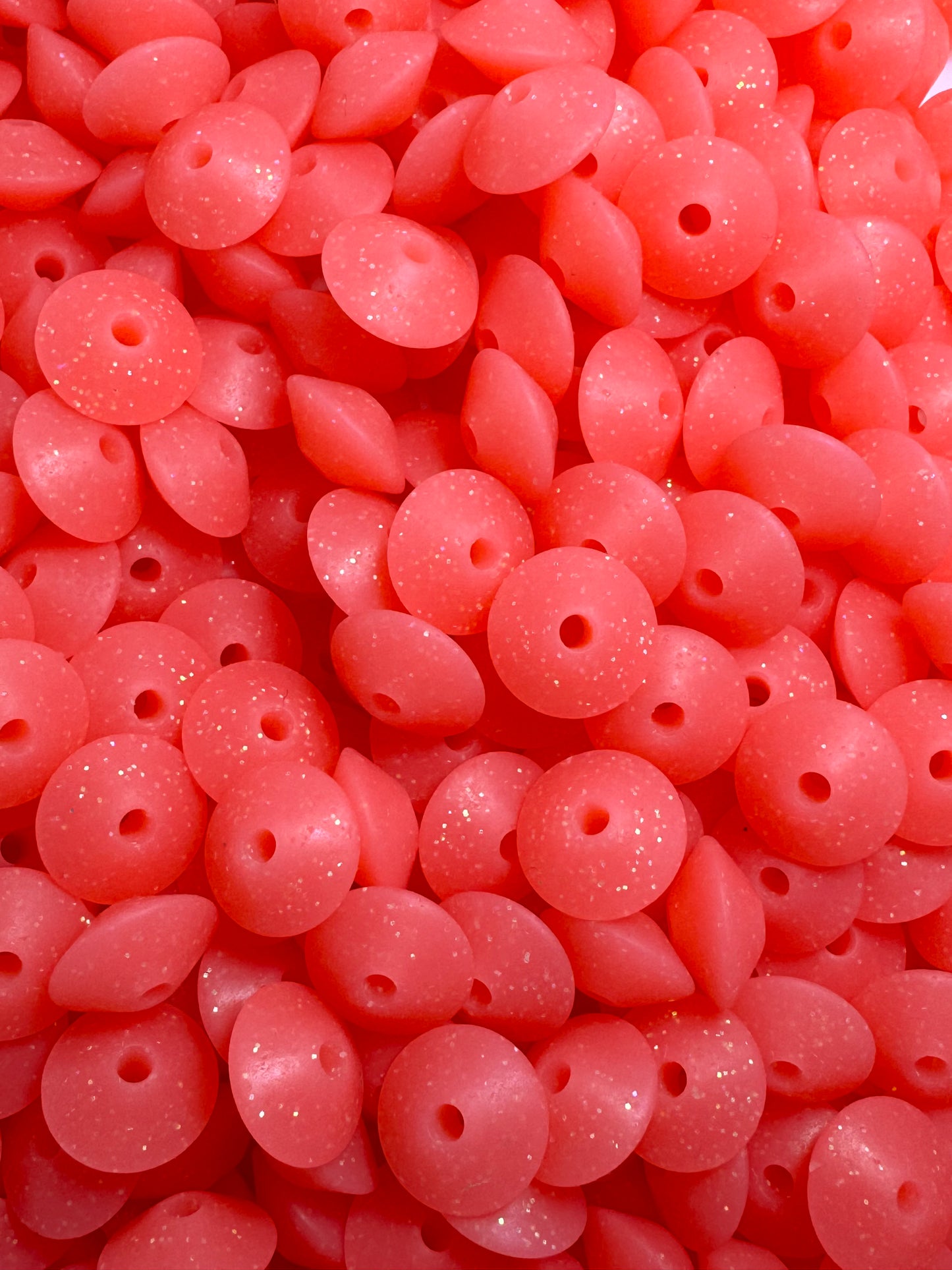 Red Glitter 12mm Lentil Silicone Bead