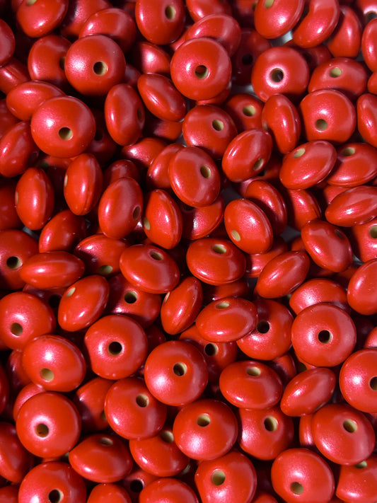 Red 12mm Metallic Lentil Bead