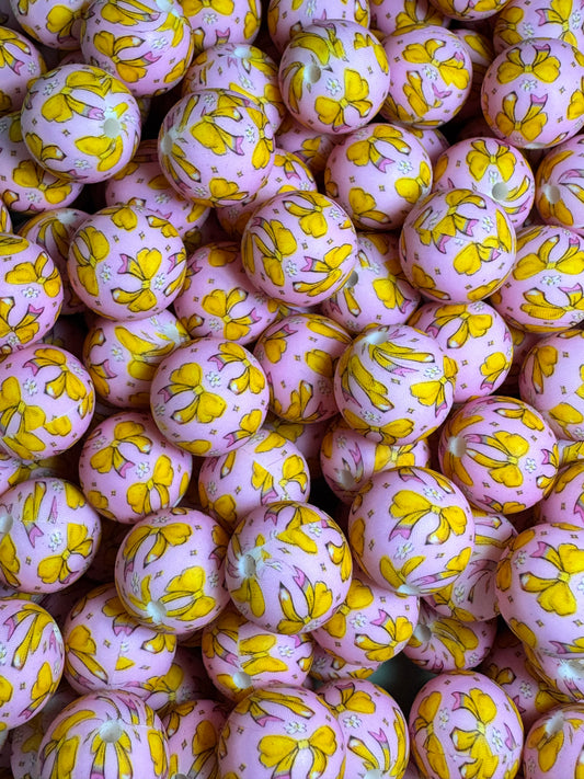 Pencil Bows 15mm Printed Silicone Bead