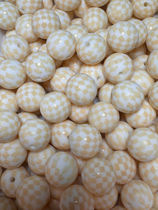 Pale Yellow Checkered 15mm Printed Silicone Bead