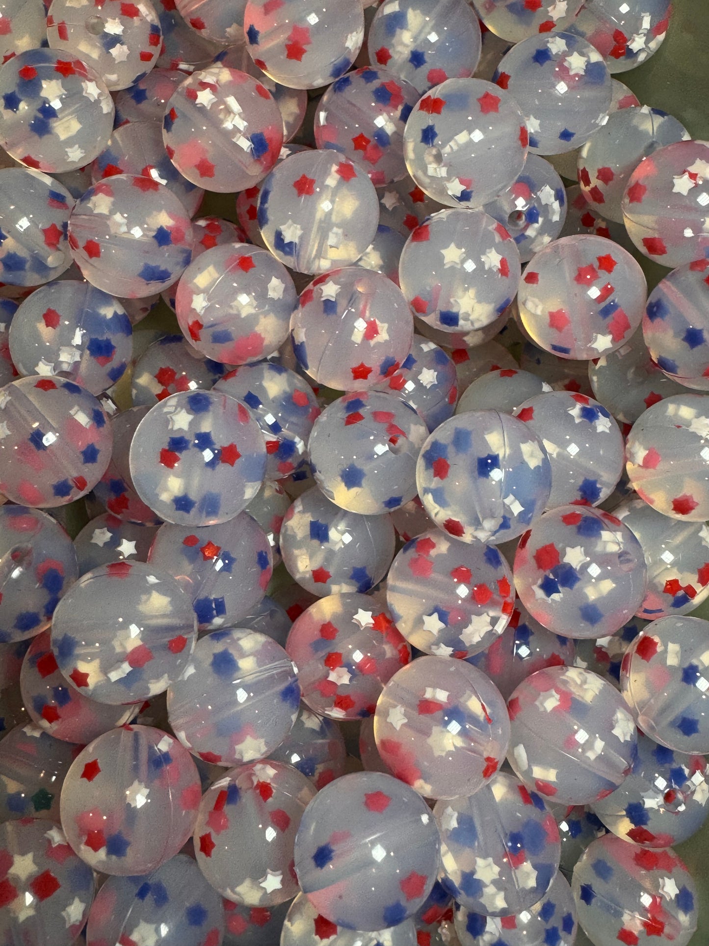 Red, White, and Blue Confetti 15mm Printed Silicone Bead