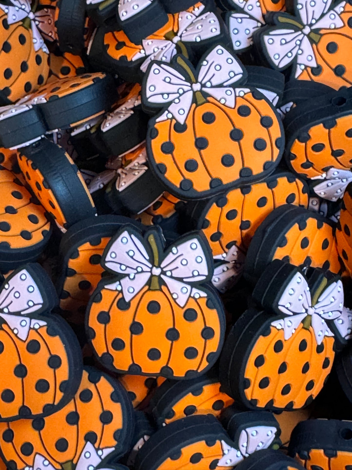 Orange Polka Dot Pumpkin with a Bow Silicone Focal