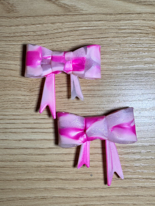 Pink and White Large Swirl Silicone Glitter Bow