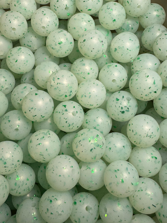 Green 15mm Silicone Sparkle Bead