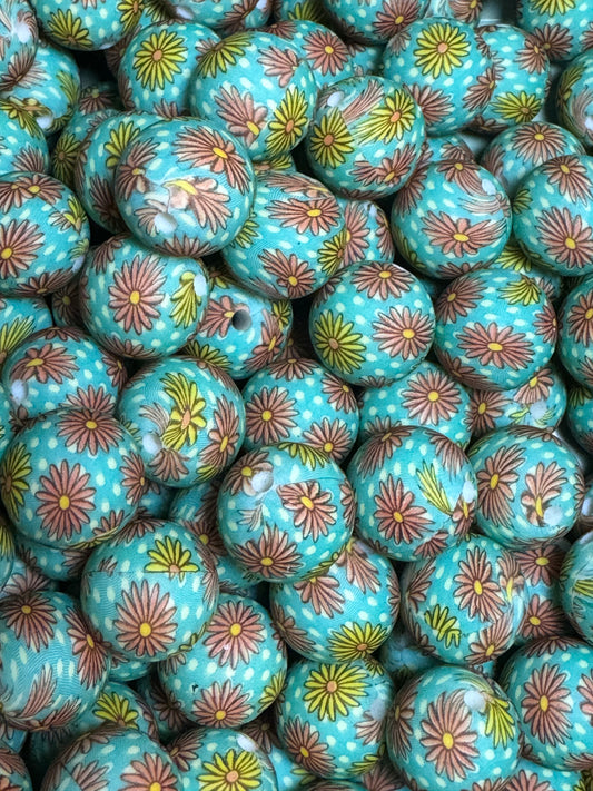 Psychedelic Floral 15mm Printed Silicone Bead