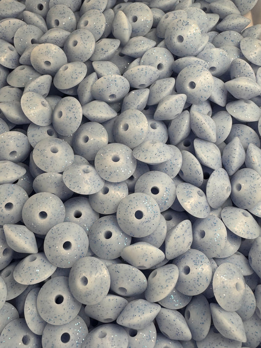 Blue Glitter 12mm Lentil Silicone Bead