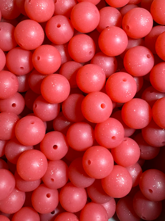 Solid Red 15mm Silicone Glitter Bead