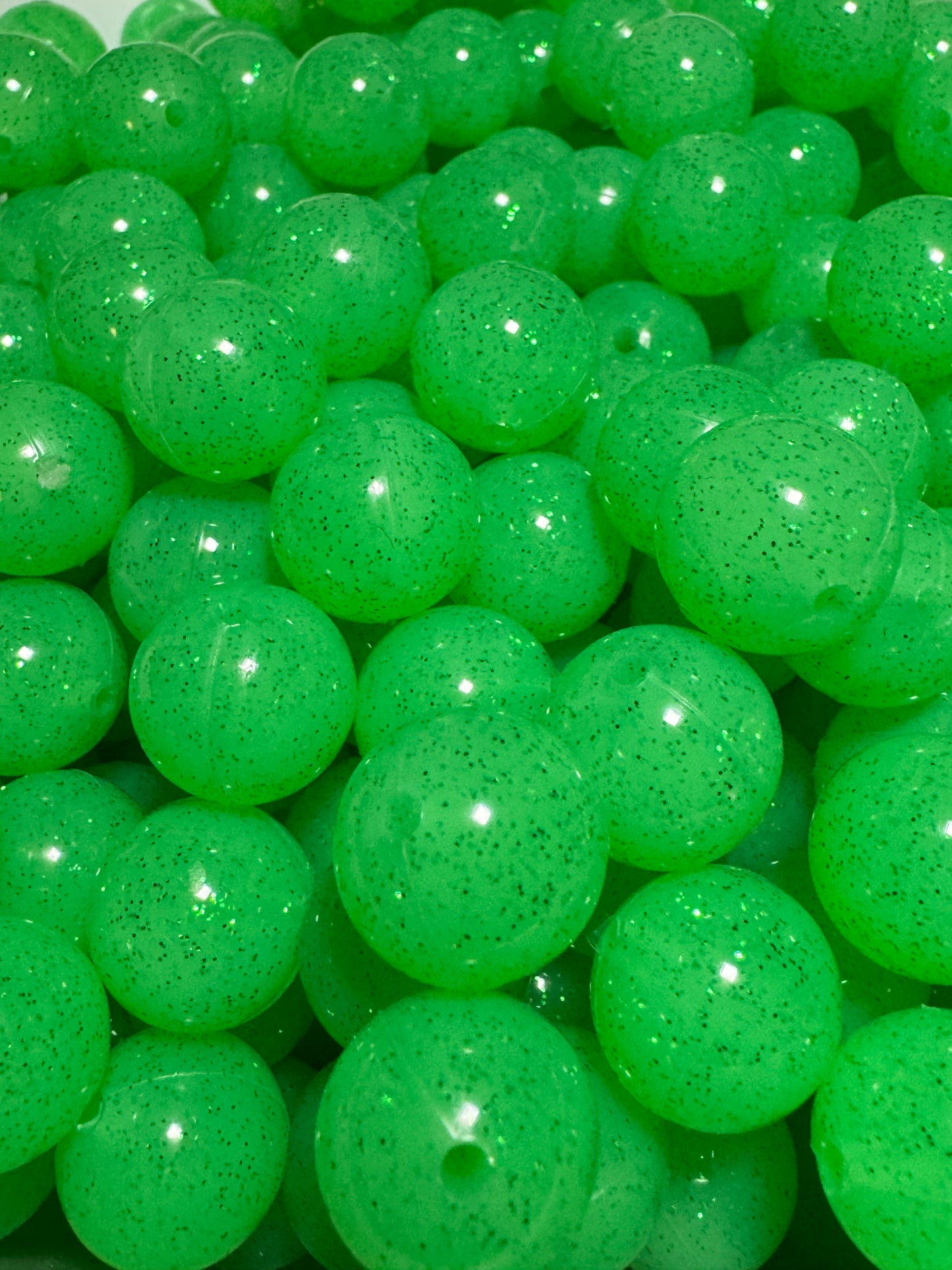 Green 15mm Jelly Silicone Glitter Bead