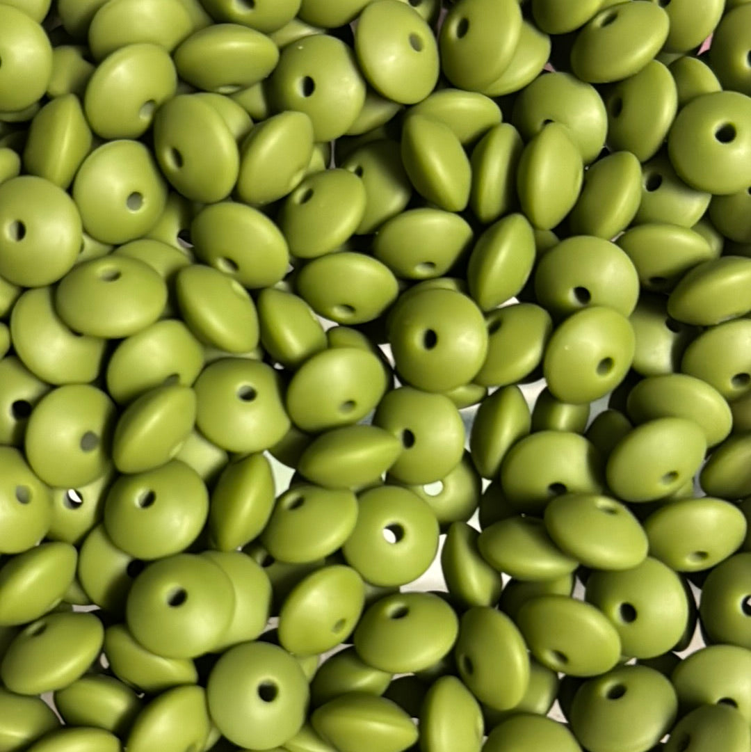 Army Green 12mm Solid Color Lentil Silicone Bead