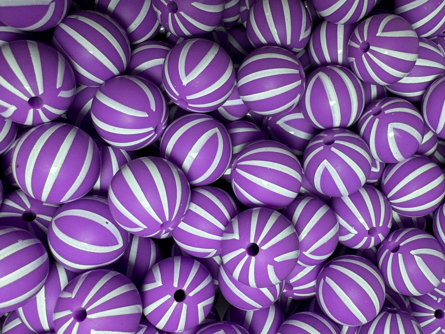 Purple Striped 15mm Printed Silicone Bead