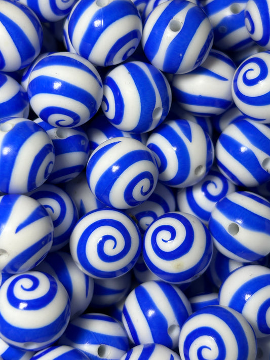 Blue Swirl Custom Print 15mm Printed Silicone Bead