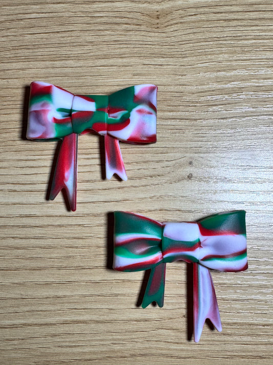 Red, Green, and White Swirl Large Bow Silicone Focal